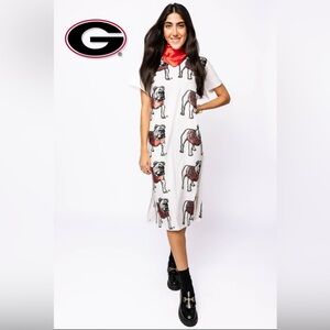 New! QUEEN OF SPARKLES Licensed White Georgia Bulldog Midi Dress